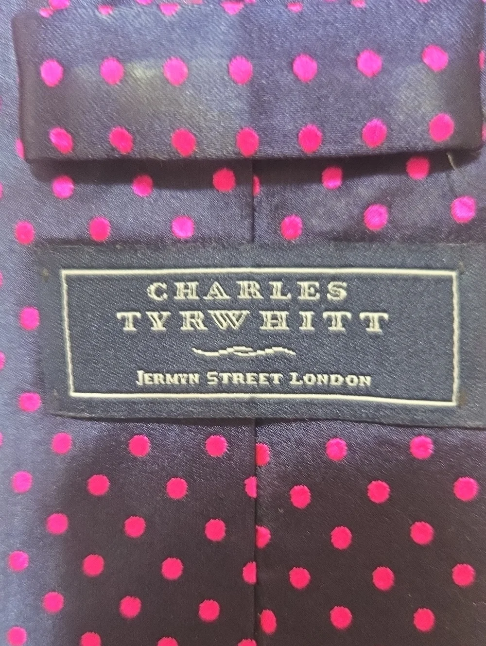 Charles Tyrwhitt Navy/Pink Polka Dot 100% Silk Tie